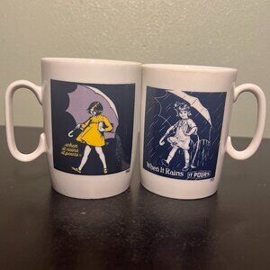 Vtg Morton Salt Girl  “When It Rains It Pours” 1921 & 1968 Logo Ceramic Mugs